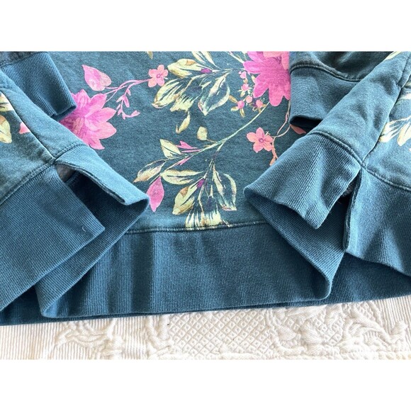 Coldwater Creek Teal Floral Sweatshirt Side Pockets Ladies Size XL - Picture 4 of 14
